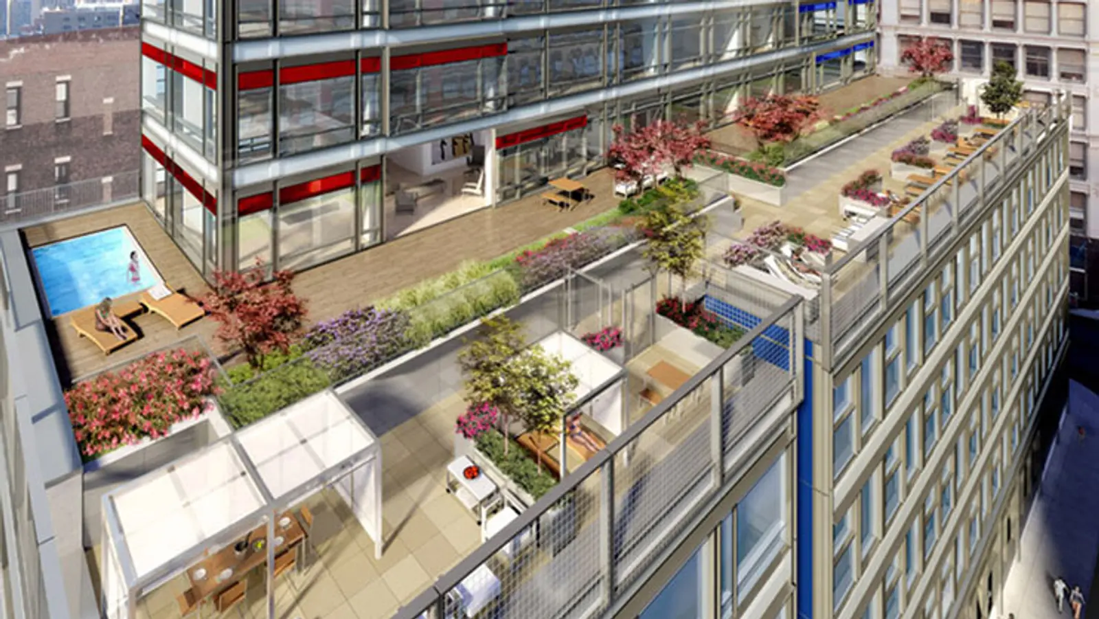 Landscaped rooftop terrace and sky garden overlooking SoHo